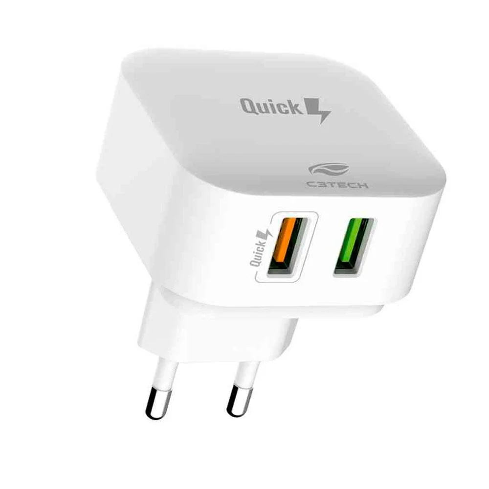 Carregador C3tech Ac Usb Universal Bivolt Automatico Com Quick Charge Uc-q230wh Branco