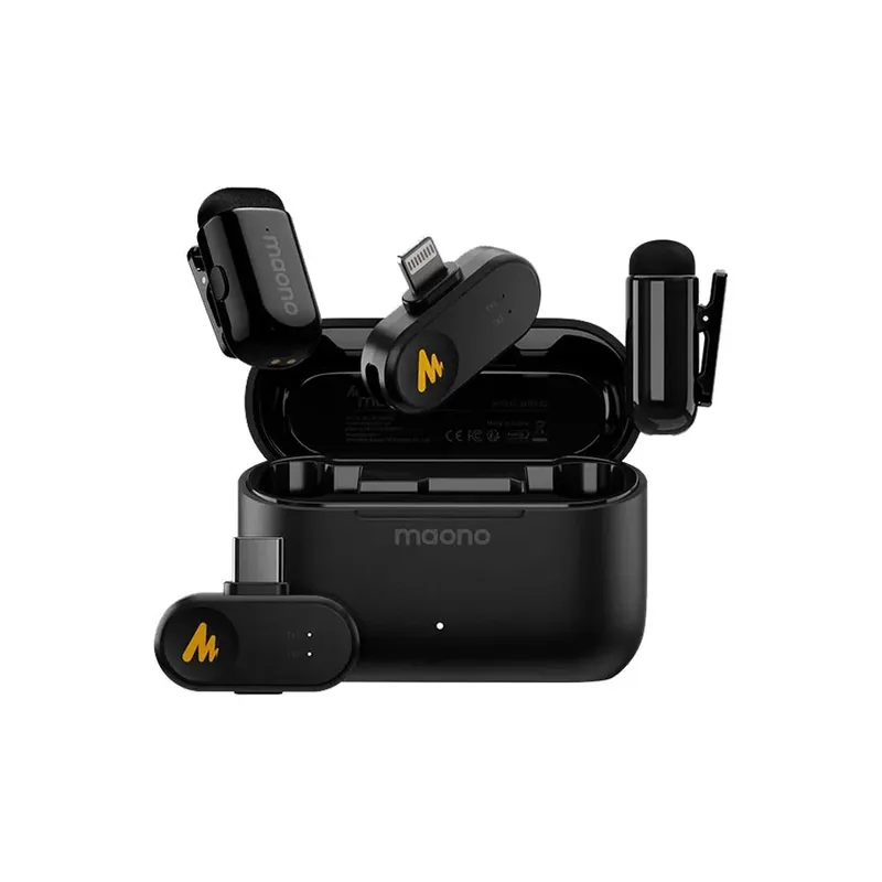 Microfone De Lapela Sem Fio Maono Wave T1 Mini Type C + Lightning Wm622 Preto