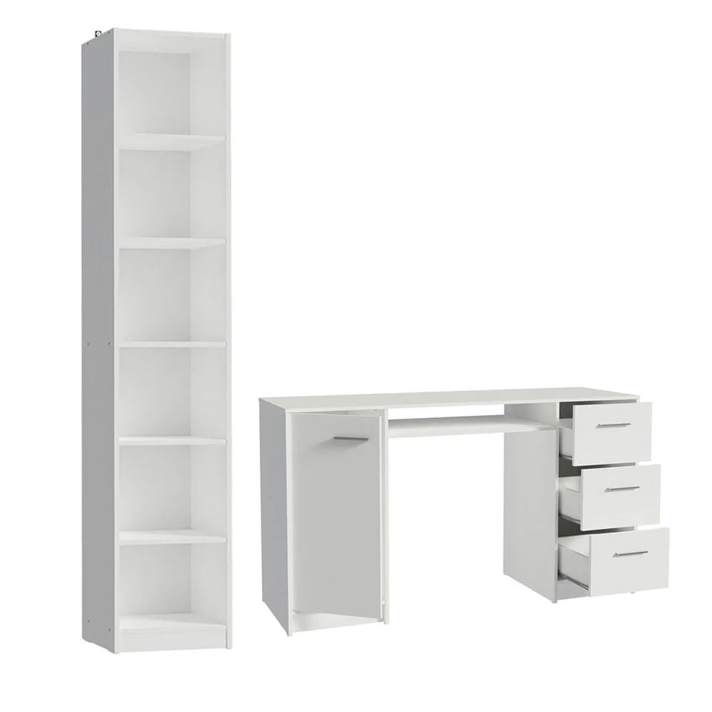 Escrivaninha Madesa Alaska + Estante Livreiro 6906 - Cor:branco
