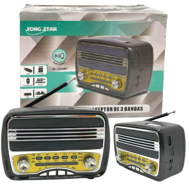 Rádio Portátil Am/fm Ondas Curtas Retrô Com Bluetooth Usb