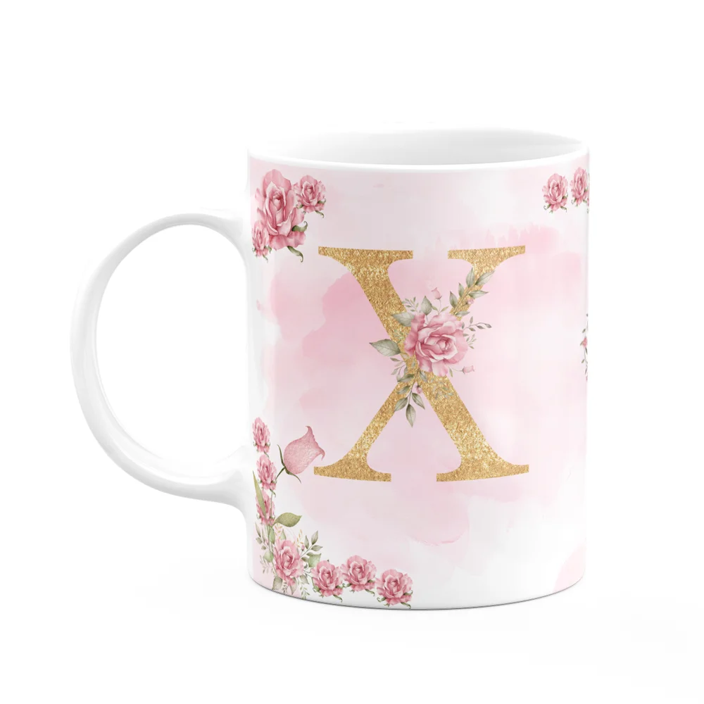 Caneca Floral Mães - Inicial Do Nome Letra X - 325ml