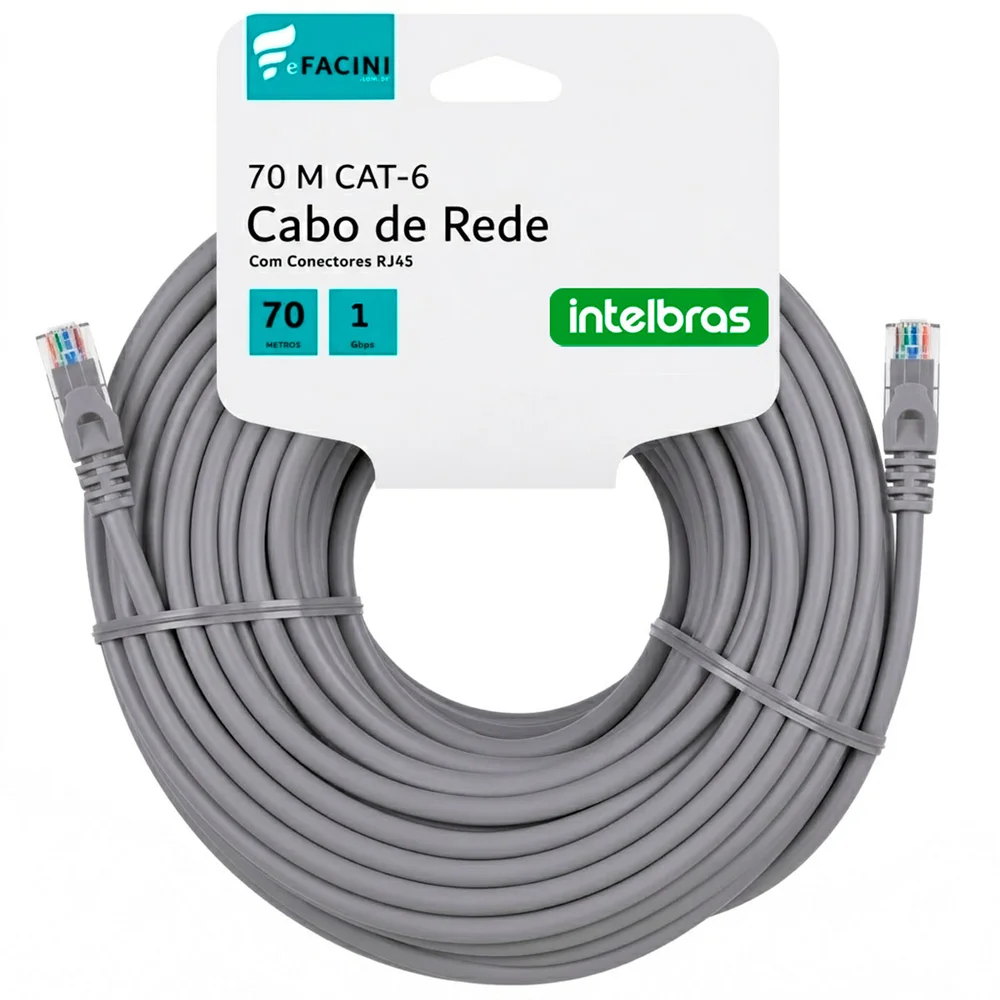 Cabo De Rede Efacini Cinza Cat6 Intelbras 100% Cobre, Anatel 70 Metros