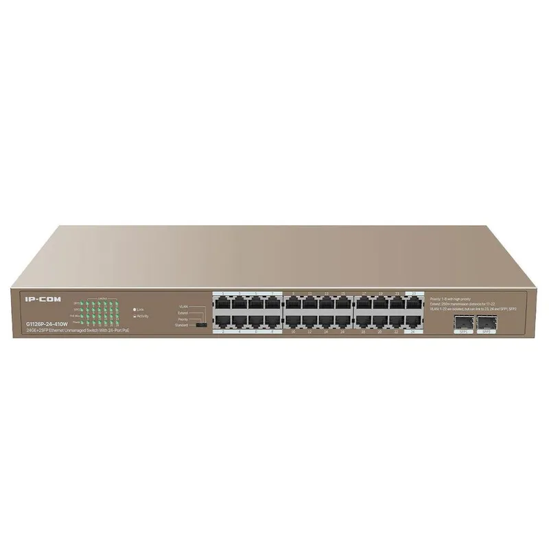 Switch Ip-Com, Gigabit 10/100/1000MBps, 24 Portas + 2 Portas Sfp Gigabit Poe - G1126p-24-410w