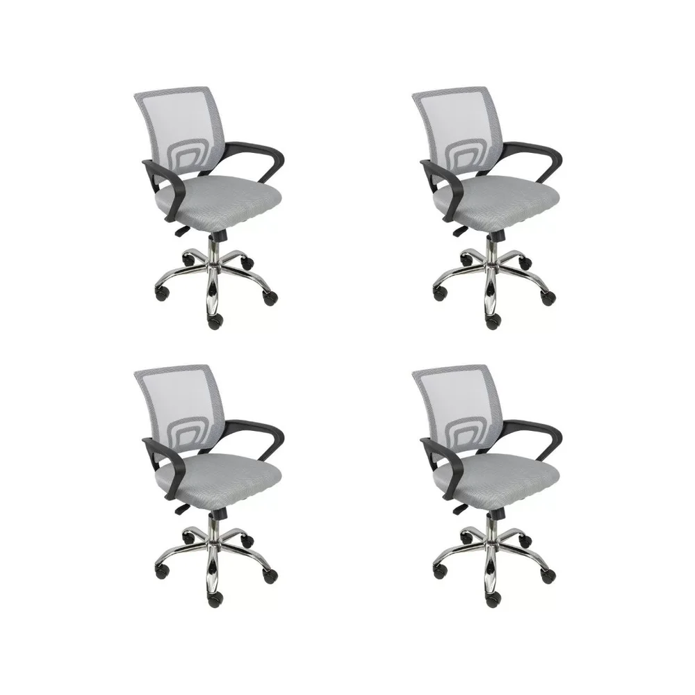 Kit 4 Cadeiras De Escritório Oficial Webshop Begonia, Suporta 120 kg, Mesh, Ergonômica, Cinza
