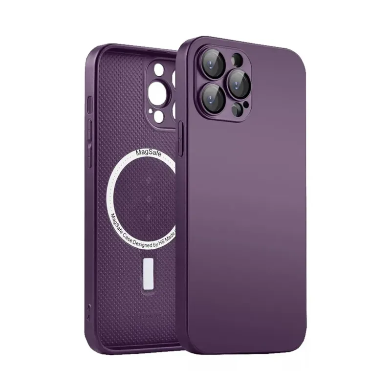 Capa Capinha Case Super Premium De Couro Sintético Magsafe Magnético Compatível Iphone 15 - Roxo