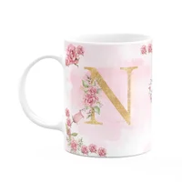 Caneca Floral Mães - Inicial Do Nome Letra N - 325ml