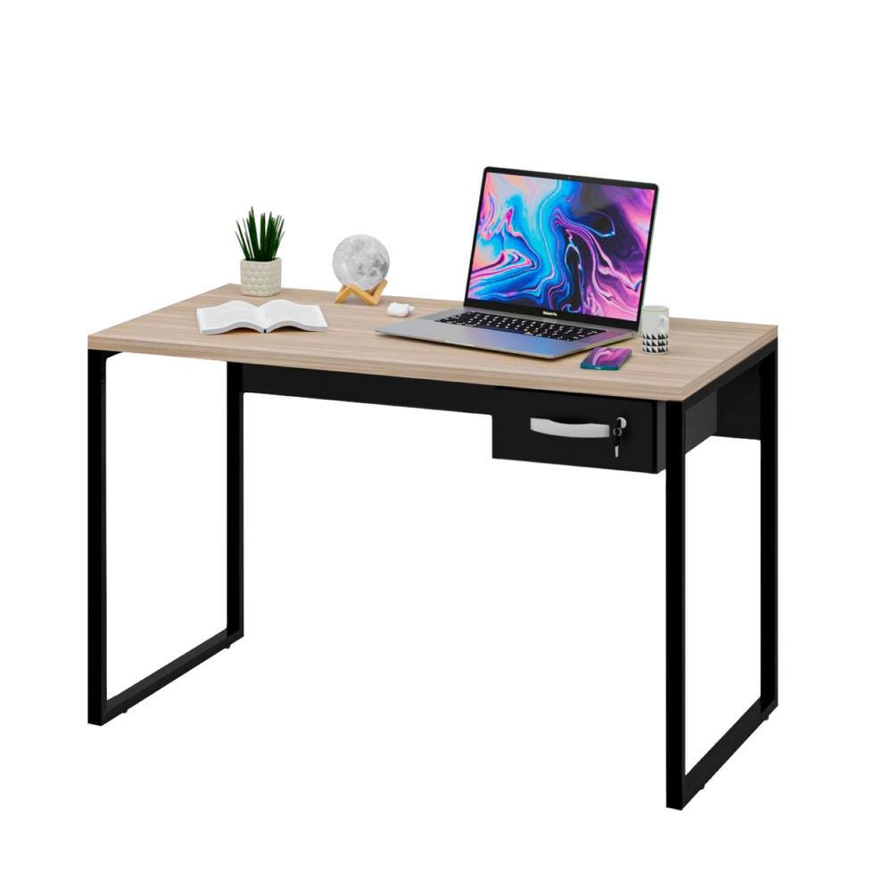 Mesa Para Escritório Diretor Estilo Industrial 1,20m Netmobil Com Gaveteiro - Dubai/preto