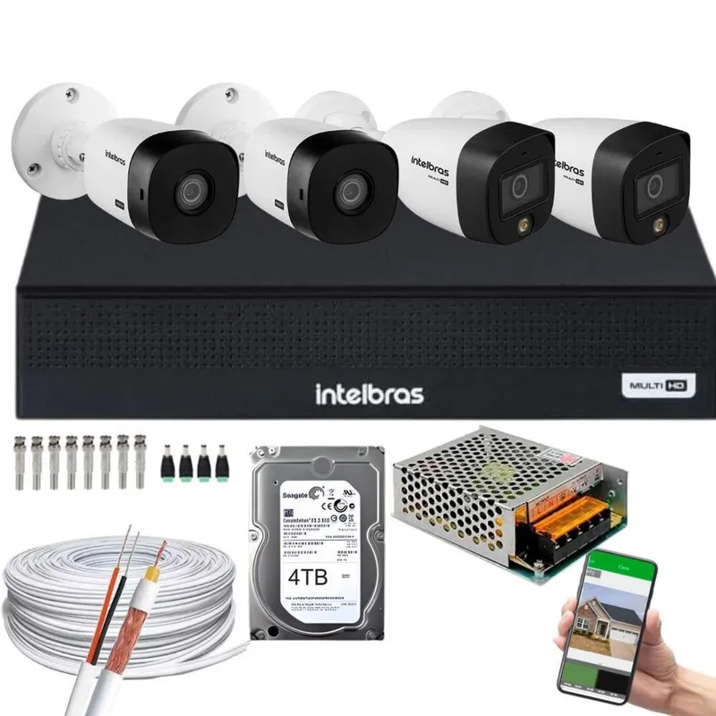 Kit Cftv Intelbras 2 Câmeras Full HD + 2 Câmeras Full Color + DVR Intelbras 3008-c, Com HD 4TB