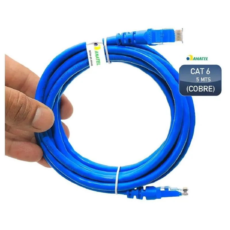 Cabo De Rede Patch Cord Ethernet Lan Rj45 Cat 6 Utp Azul 5 Metros