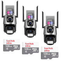 Kit 3 Câmera De Segurança Externa Lente Dupla 4k LED Sirene Policial Cartão 128GB