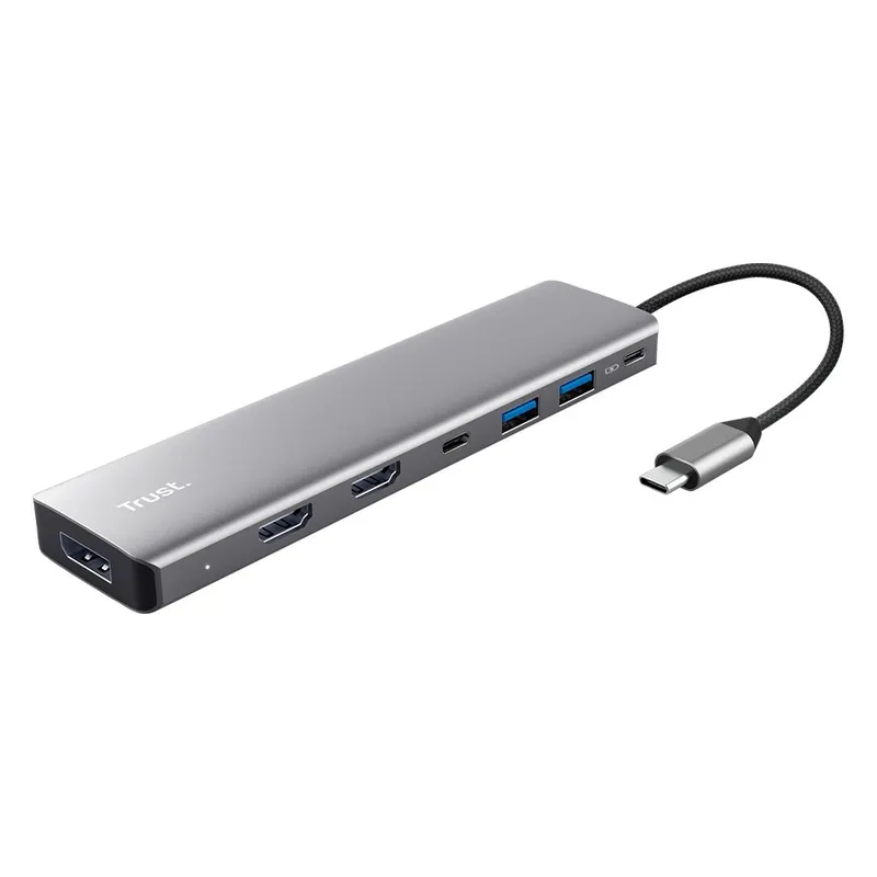 HUB DockStation Trust Dalyx USB-C, 7 em 1, para 2x HDMI, DisplayPort, 2x USB-A 3.2 Gen 1, USB-C 3.2 Gen 1, USB-C PD 100W - 25661