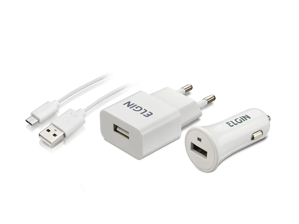 Kit Elgin com Carregadores USB para Tomada + USB Veicular Com Cabo Micro USB 1M - 46RCK1USB00M