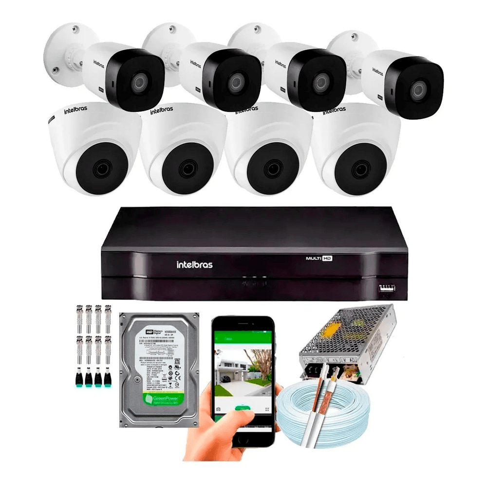 Kit Cftv 8 Câmeras Hd Intelbras Ir 20m Dvr Intelbras 8 Ch