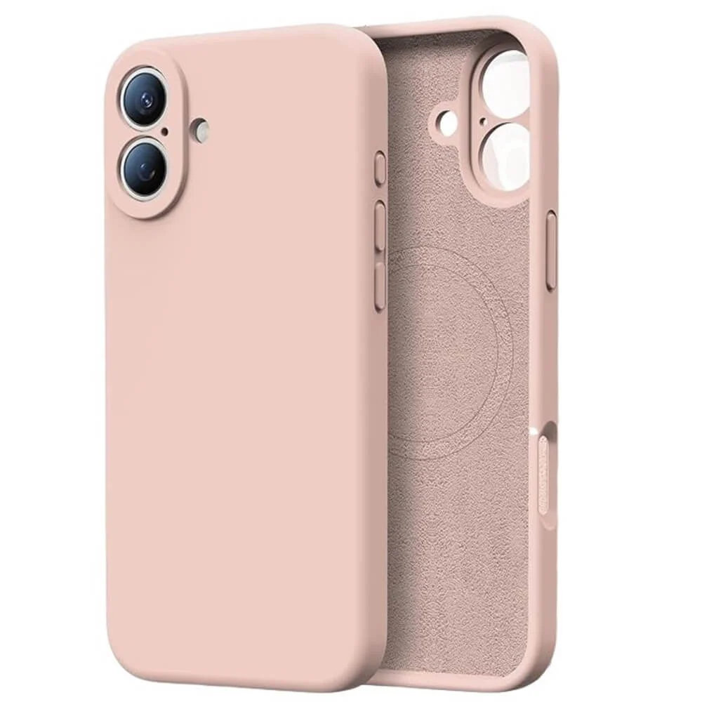 Capa Capinha Protetora de Silicone com Interior em Microfibra Compatível com Magsafe para o iPhone 16 - Cor: Rosa