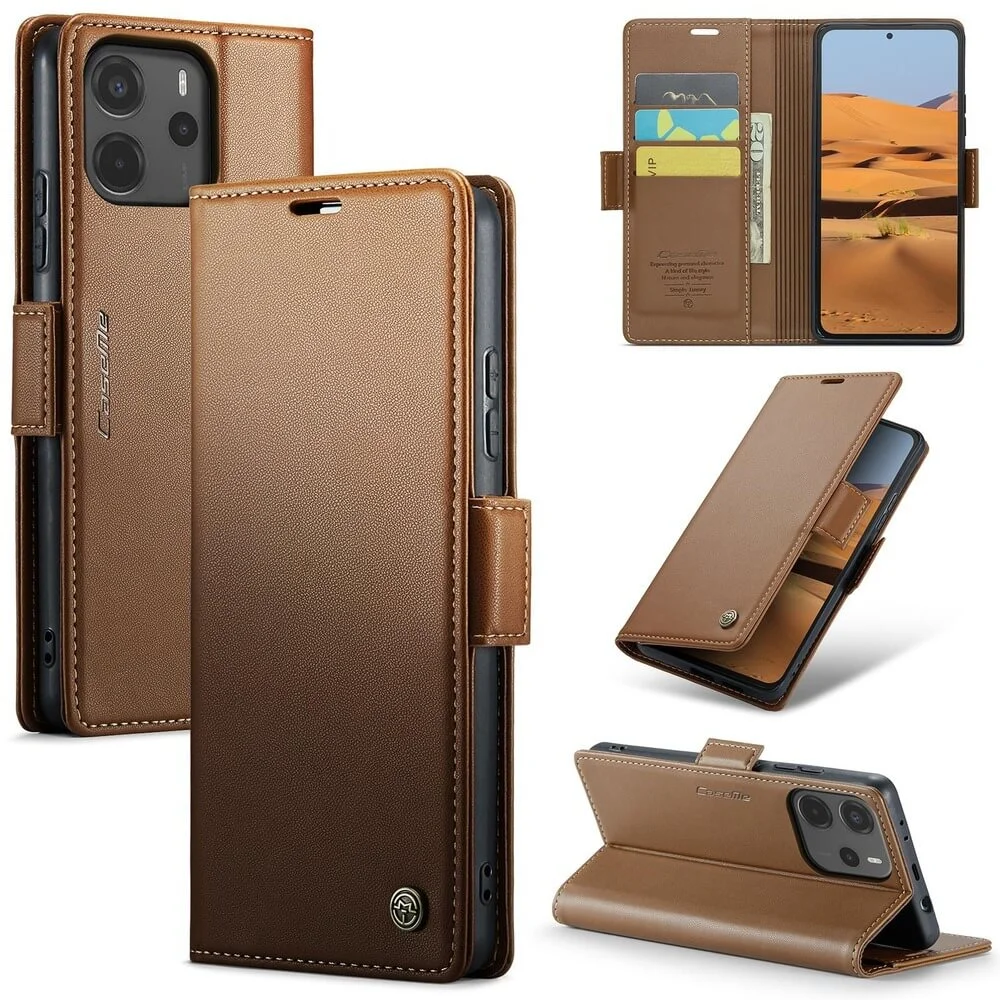 Capa Carteira Com Compartimentos para Cartão de Crédito, Dinheiro, Documentos com Fechamento Magnético para o Redmi Note 14 Pro Plus 5G - Cor: Marrom