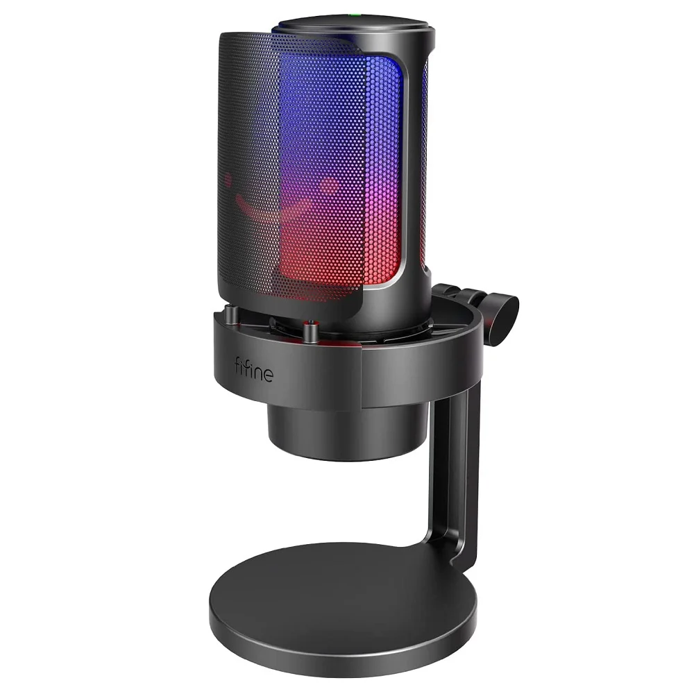 Microfone Condensador, Articulado, Fifine Ampligame A6T, USB Tipo-C, RGB, Preto