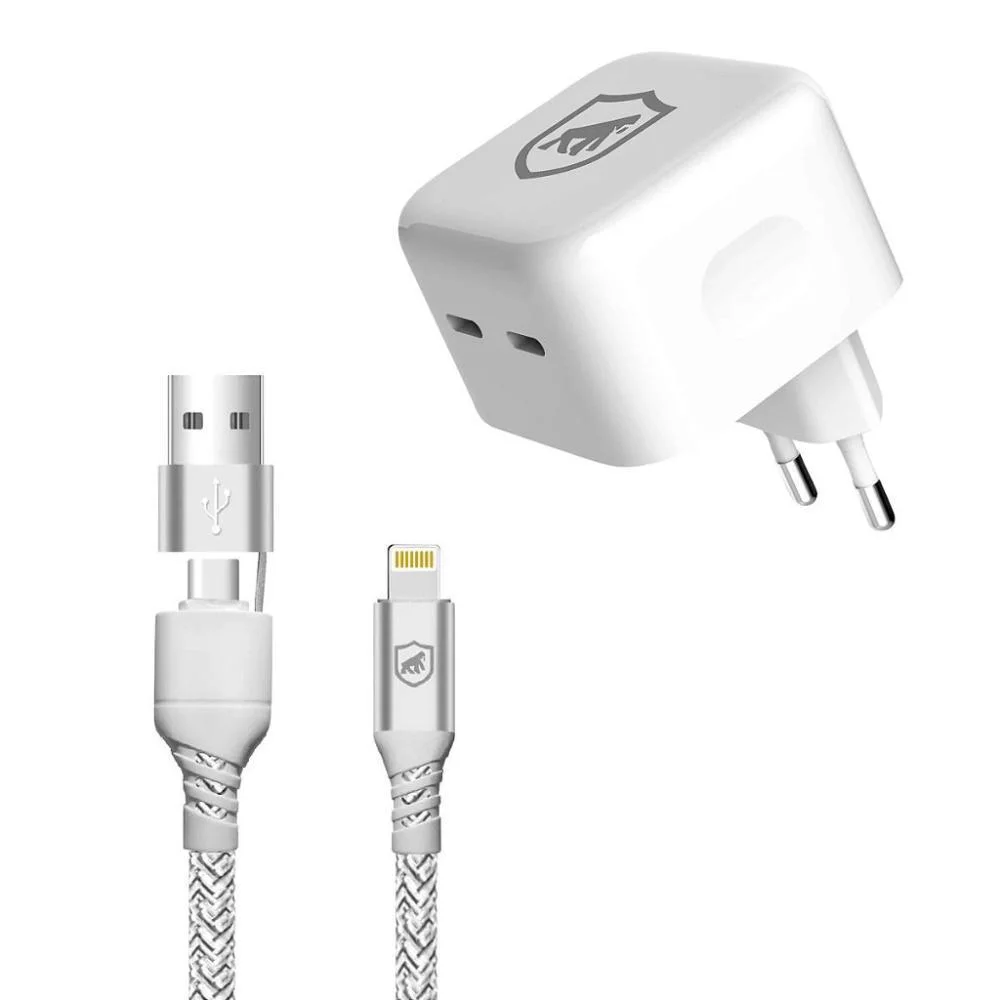 Carregador Turbo Duplo Tipo C + 2un Cabo Thunder 65w 2 Em 1 Tipo C - 1,8m - Gshield