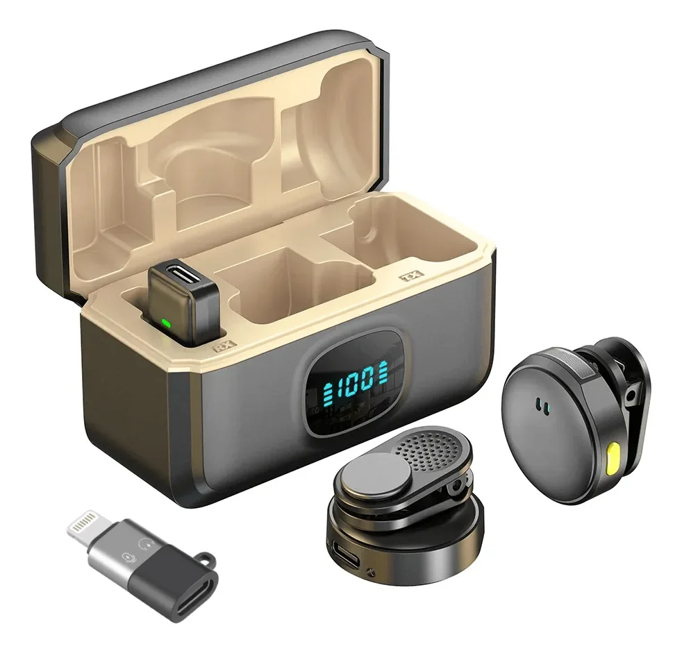 Microfone Duplo Q8 Sem Fio Usb-c / Lightning Para Smartphone Cor Preto