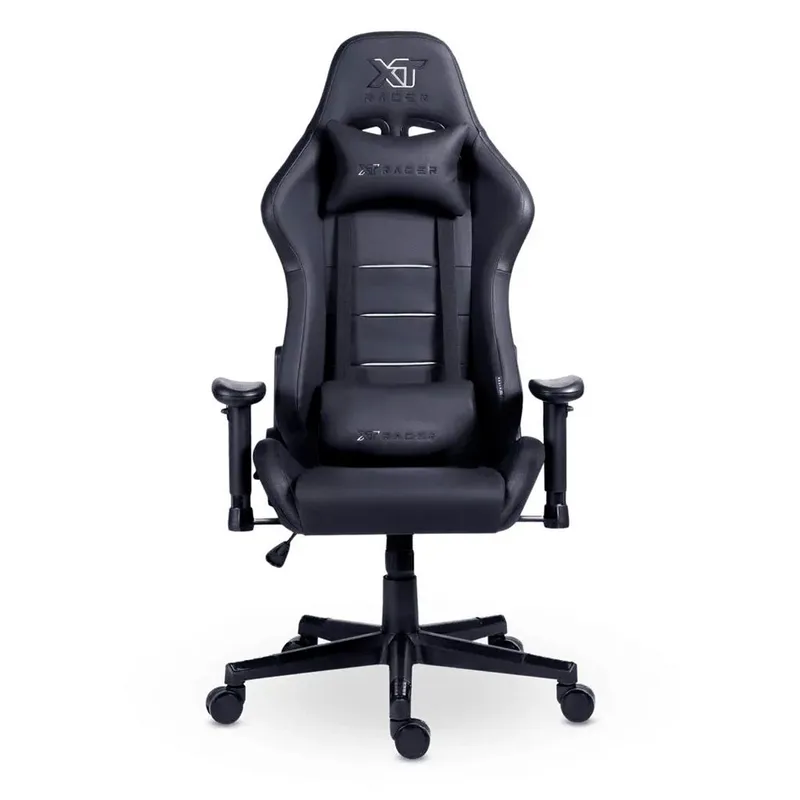 Cadeira Gamer XT Racer Attack, Até 120Kg, Reclinável, Com Almofadas, Cilindro de Gás Classe 4, Couro PU, Preta e Prata - XTR-055