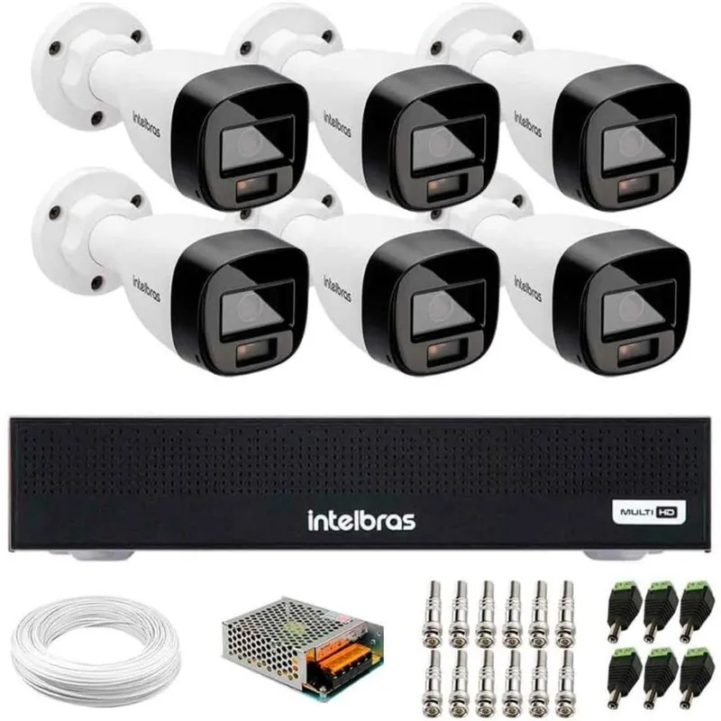 Kit 6 Câmeras Intelbras Vhd 1220 B, Full Color Dvr Intelbras Mhdx 1008-c