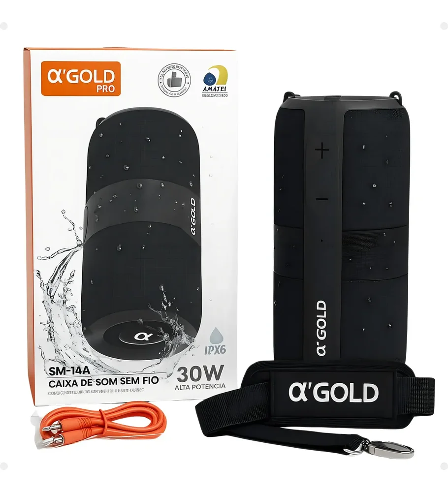 Caixa De Som Bluetooth A'gold Sm-14a 30w Com Alça Ipx6 Cor Preto