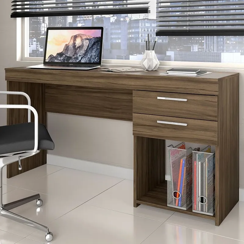 Mesa Para Computador Escrivaninha Notável, Com 2 Gavetas, Ideal Para Escritório, Nogal Trend
