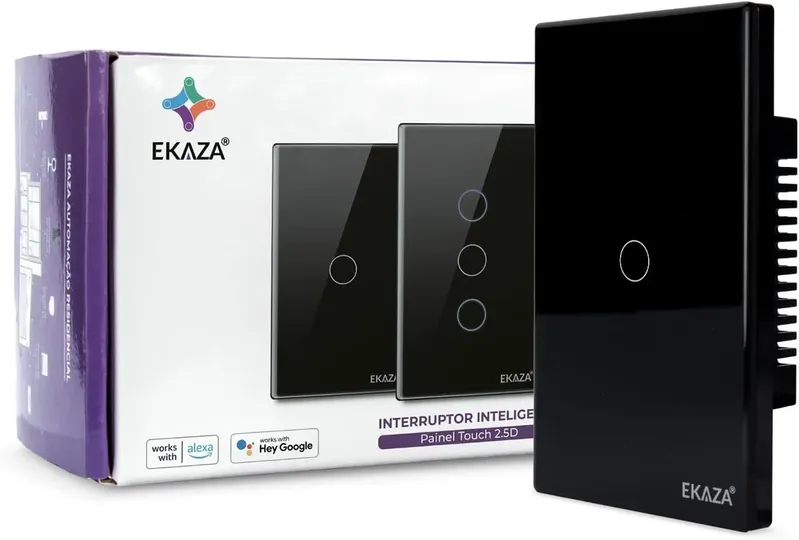 Interruptor Inteligente Wi-f 1 Botão 4x2 Preto Google Home E Alexa Ekaza Ekat-t307-1p