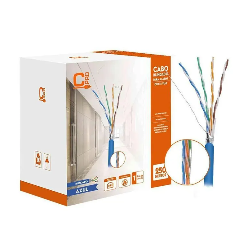 Cabo Para Alarme Multicores 8 Vias Rolo Com 250m Azul 017-0220 Connectpro