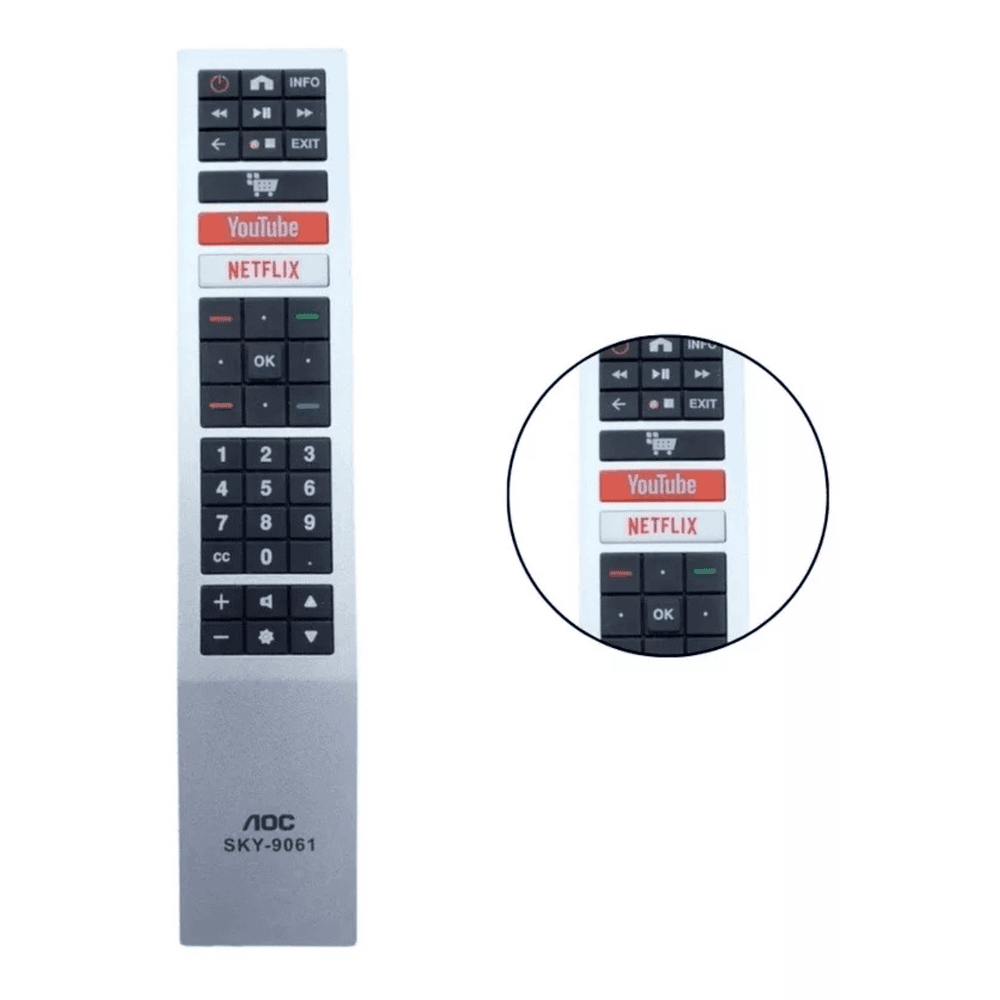 Controle Remoto Universal Compatível Com Aoc Smart Tv 4k LED Aoc Smart 4k 32s5295 / 42s5295