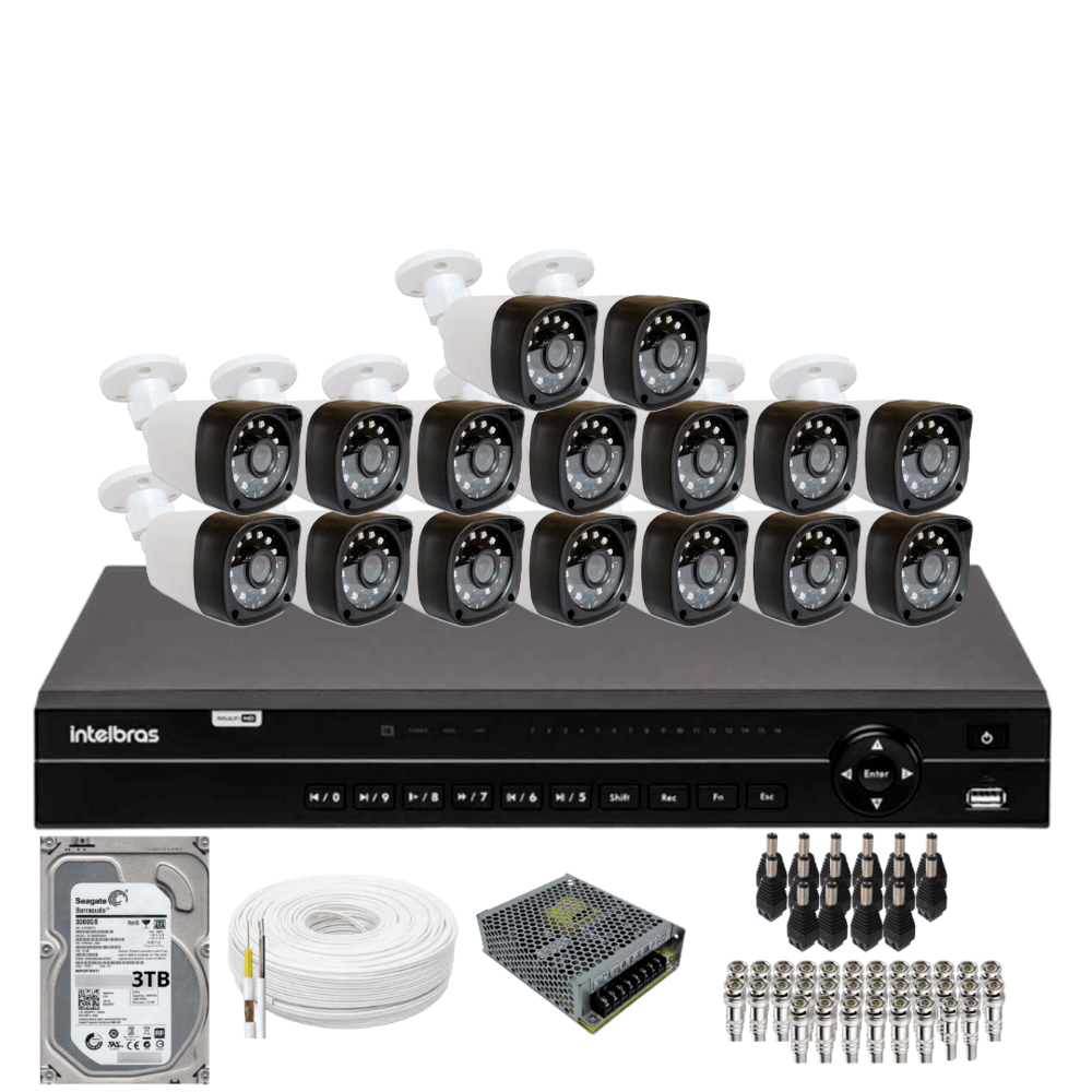 Kit 16 Câmeras Importadas Full Hd 1080p Dvr Intelbras Mhdx 1232 Hd 6tb