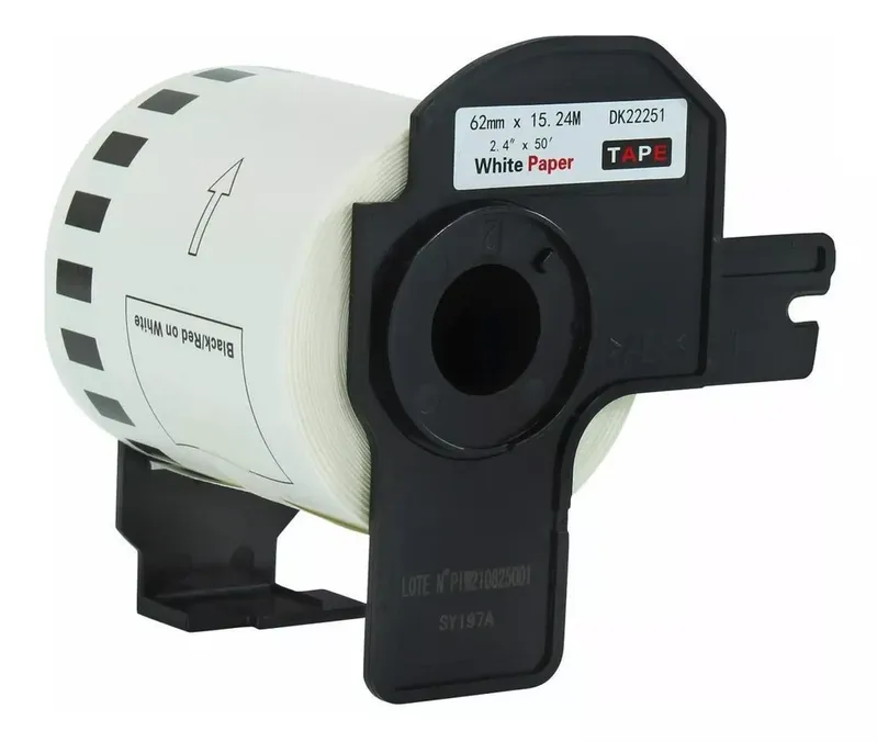 Rolo De Etiqueta Termica Compativel Brother Dk22113 - 62mmx15,24mts Continua Preto/transp
