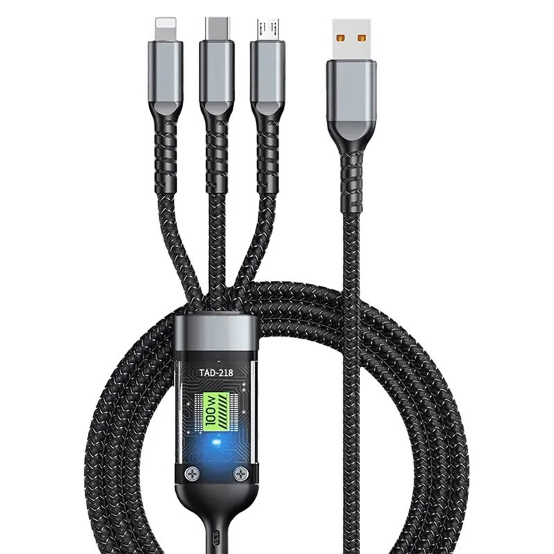 Cabo Carregador Turbo 3 Em 1 Carregamento Rápido 100w (lightning, Tipo C E Micro-usb)