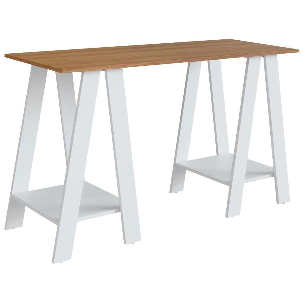 Escrivaninha Mesa Escritorio Cavalete 2 Prateleiras Mell Branco B61 Novam Mell Branco