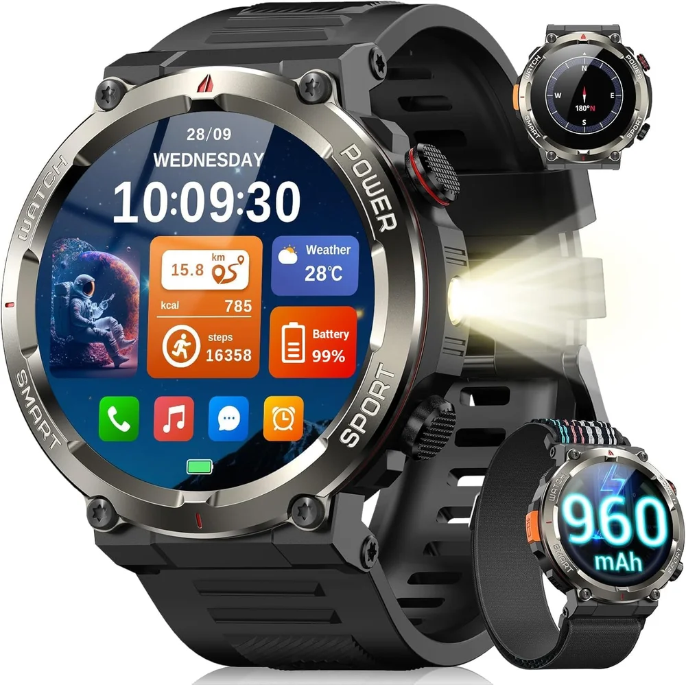 Smartwatch Militar Blackview - Bateria 100 Dias, Lanterna LED, Bússola, 150+ Modos Esportivos, Ip68