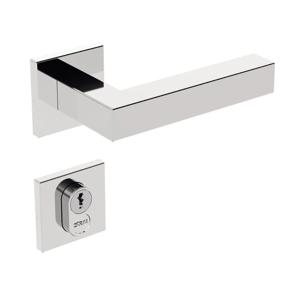 Fechadura Externa Inox Home Ix420 55mm Roseta Quadrada Rq2 Inox Polido Stam