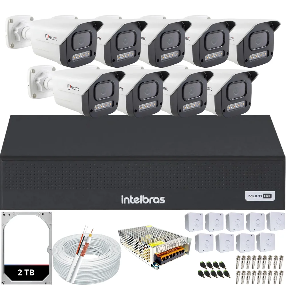 Kit Intelbras 6 Cameras Segurança Vhd 3220b+ Microfone Audio Full Color Dvr Imhdx 3008 2TB Purple