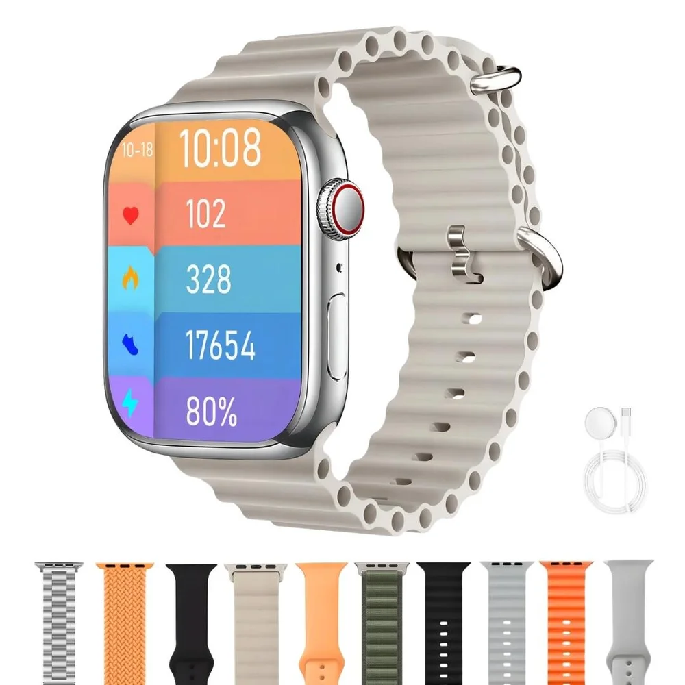 Smartwatch K99 Pro 46mm Serie 10 Com 10 Pulseiras - Prata