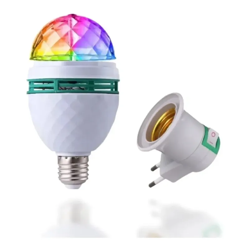 Lampada Giratória RGB P/ Festas Bivolt + Adaptador Bivolt.