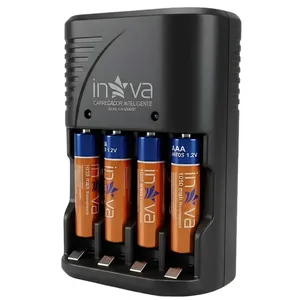 Kit Carregador De Pilhas E Baterias + 4 Pilhas Aaa 1050mah