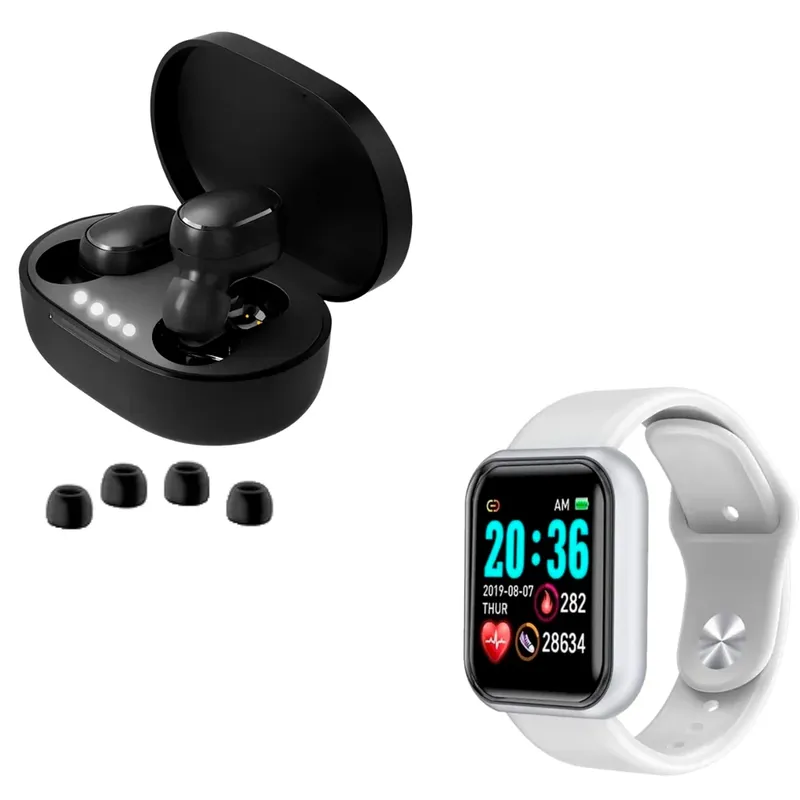 Kit Smartwatch D20 Com Notificações E Fones De Ouvido Sem Fio Bluetooth 5.0 Cor Branco.