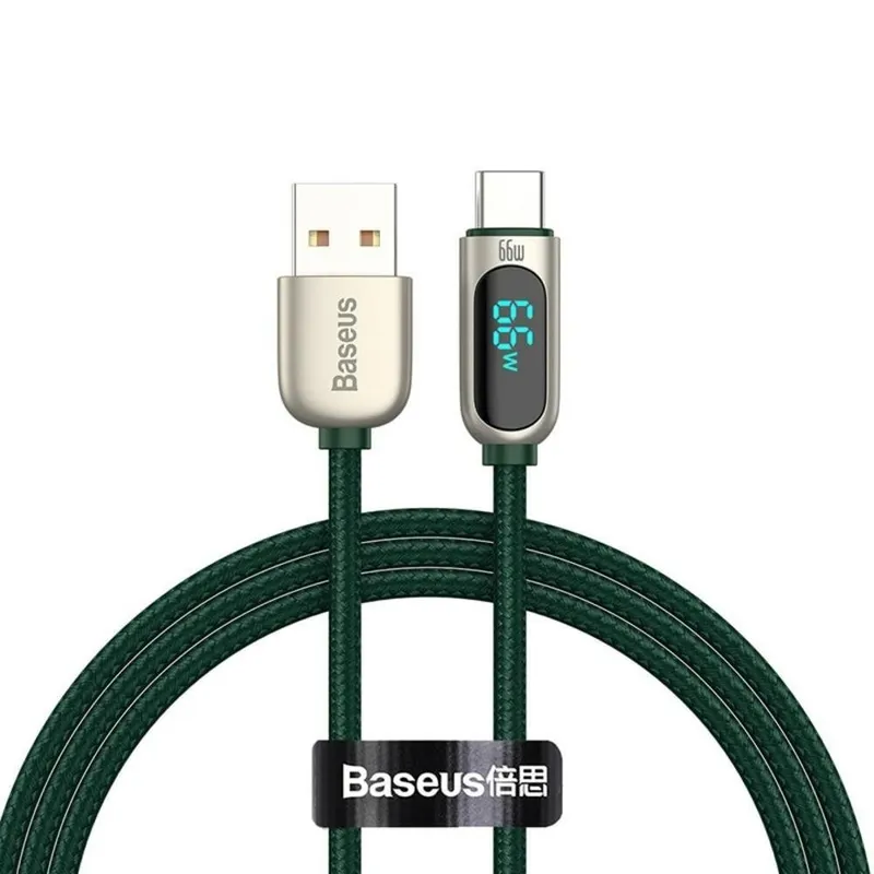 Cabo USB Tipo-C Para USB Baseus Qc3, 66w, USB Para C, Verde - 100cm