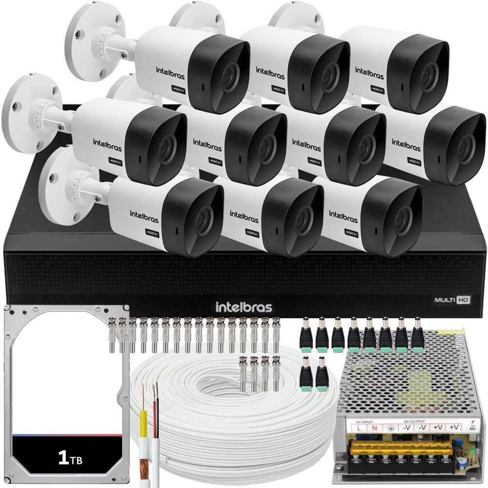 Kit Intelbras Cftv, 10 Câmeras 1120B, 16 Canais 1016 + DVR 1TB