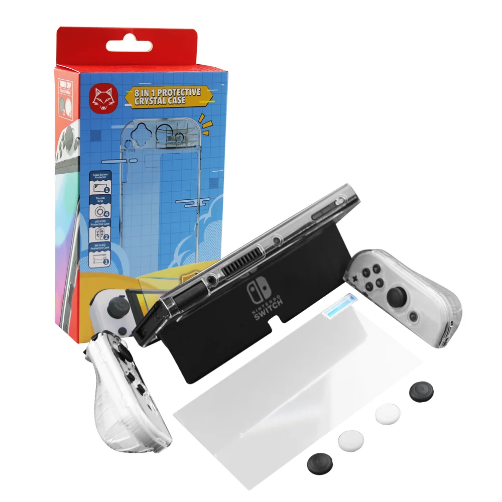 Kit Proteção Para Nintendo Switch 7 Em 1 - Case Capa Película Grips Caps
