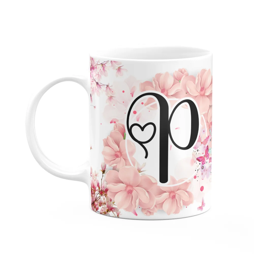 Caneca Floral Letra P