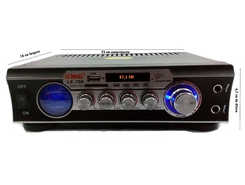 Amplificador De Som Lelong, Karaokê, USB, Bluetooth, Rádio Fim -706