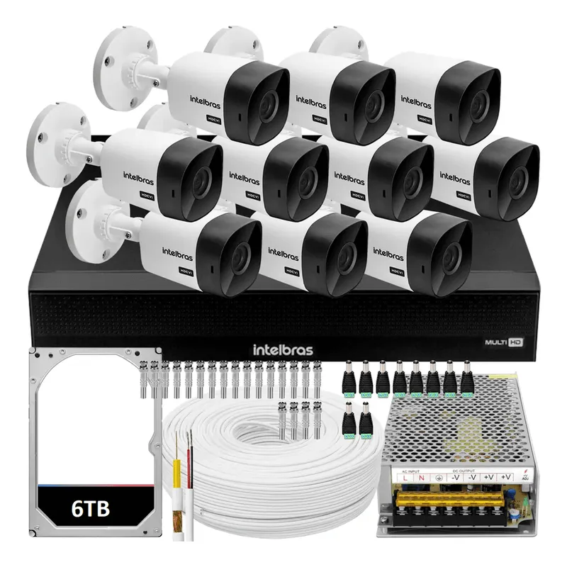 Kit Cftv 10 Câmeras Segurança Intelbras 1120b Dvr 16 Canais 1016 6tera