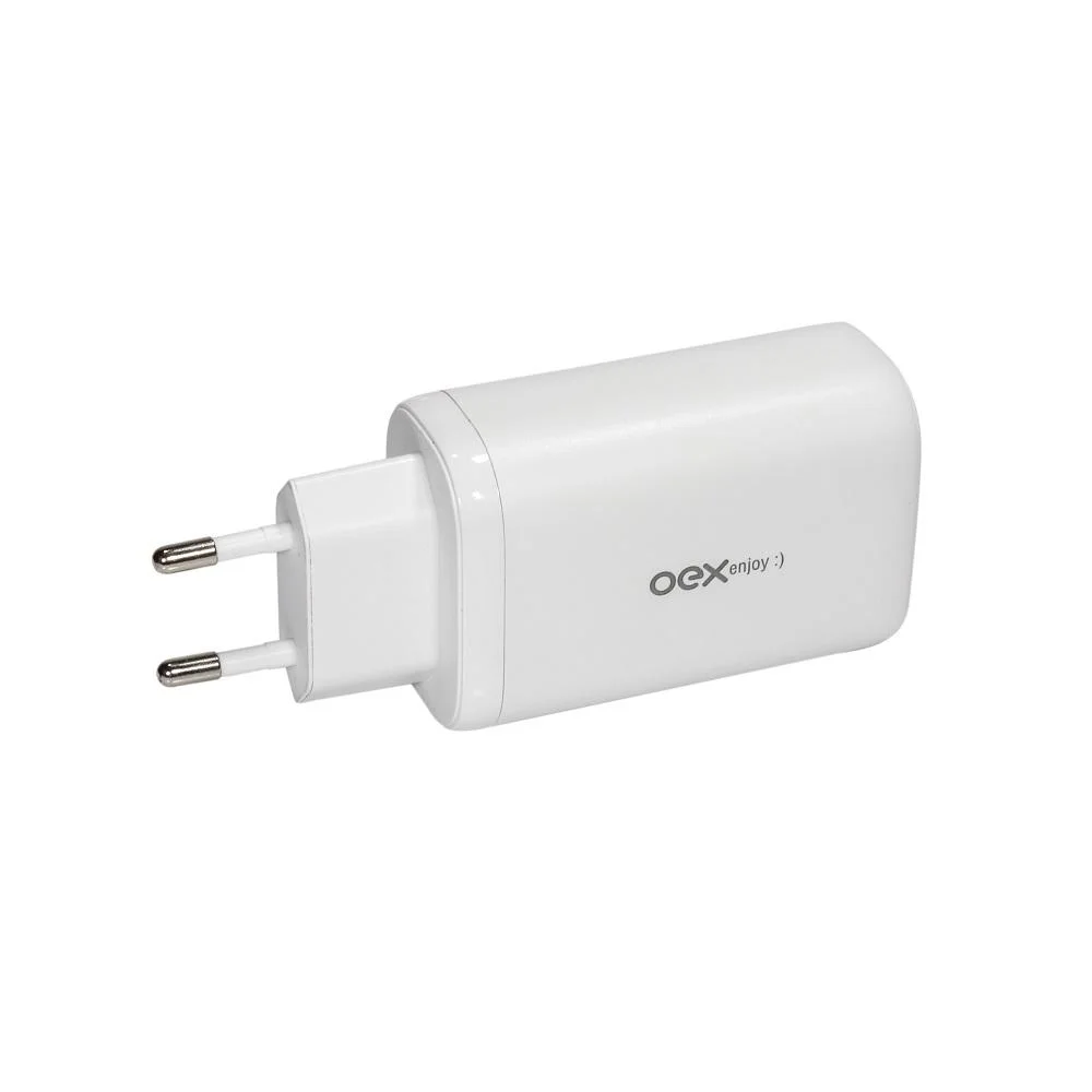 Carregador de Tomada OEX, USB + 2 Entradas Tipo C, Branco - Cg209