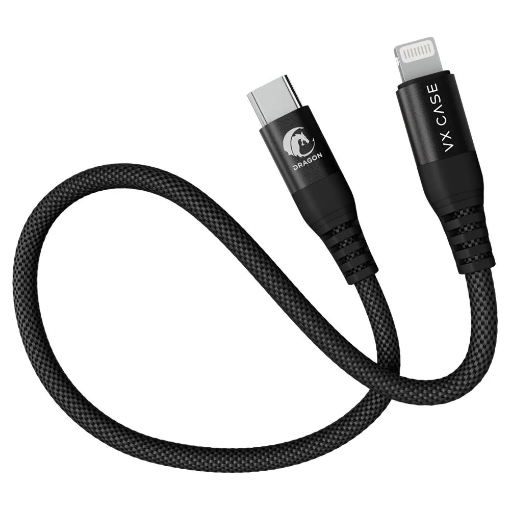 Mini Cabo Dragon Usb-c/lightning 30cm Vx Case Preto ( 1 Ano De Garantia)