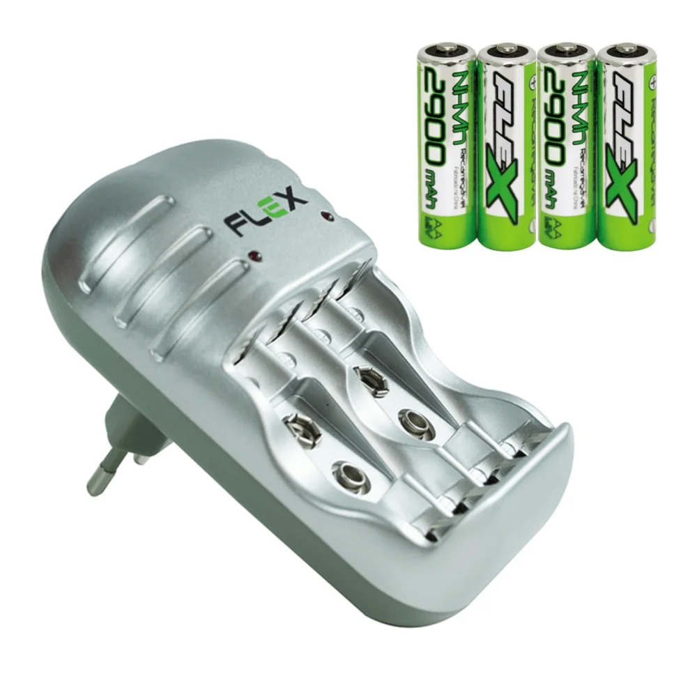 Carregador Com 4 Pilhas Recarregáveis Fx-c03 Aa Flex