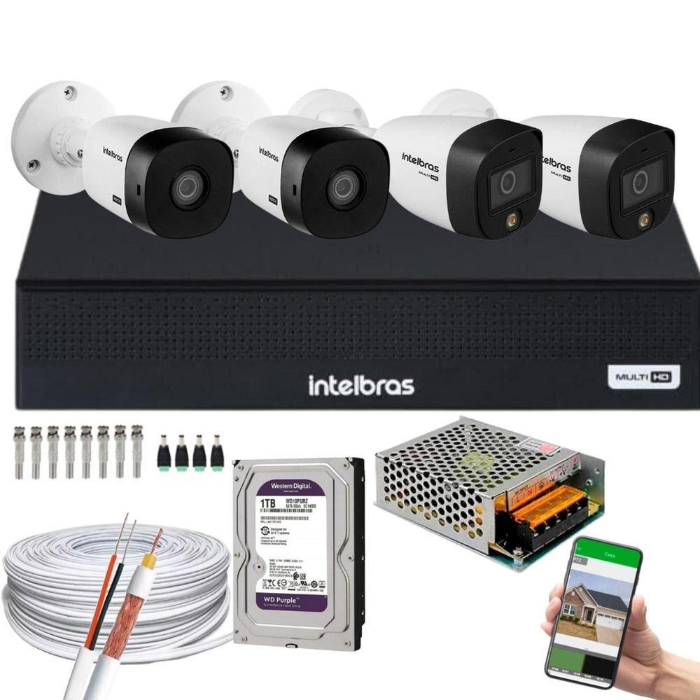 Kit Cftv 10 Câmeras Intelbras + 5 Câmeras Full Color + 5 Câmeras 1220b Full HD + DVR Mhdx 1216, Com 1TB Purple